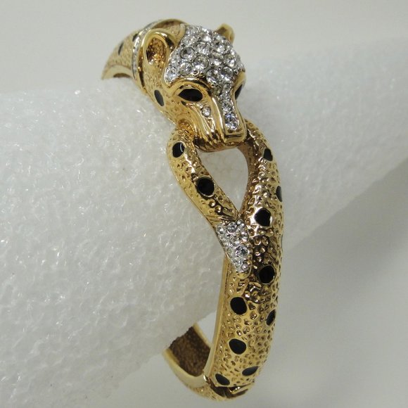 Attwood & Sawyer Jewelry - A&S Leopard Enamel Rhinestone Bangle Bracelet Jaguar